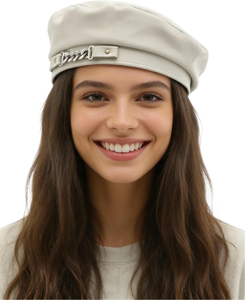 MINGSEECESS Women PU Leather French Black Beret Hat Causal Beanie Hat - Image 1